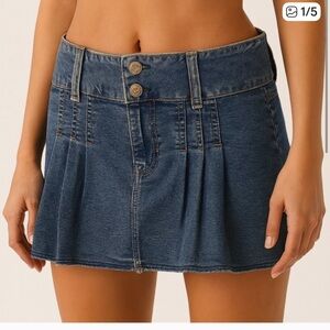 Vintage Y2K Hollister Micro Mini Low Rise Pleat Denim Mini Skirt 1
